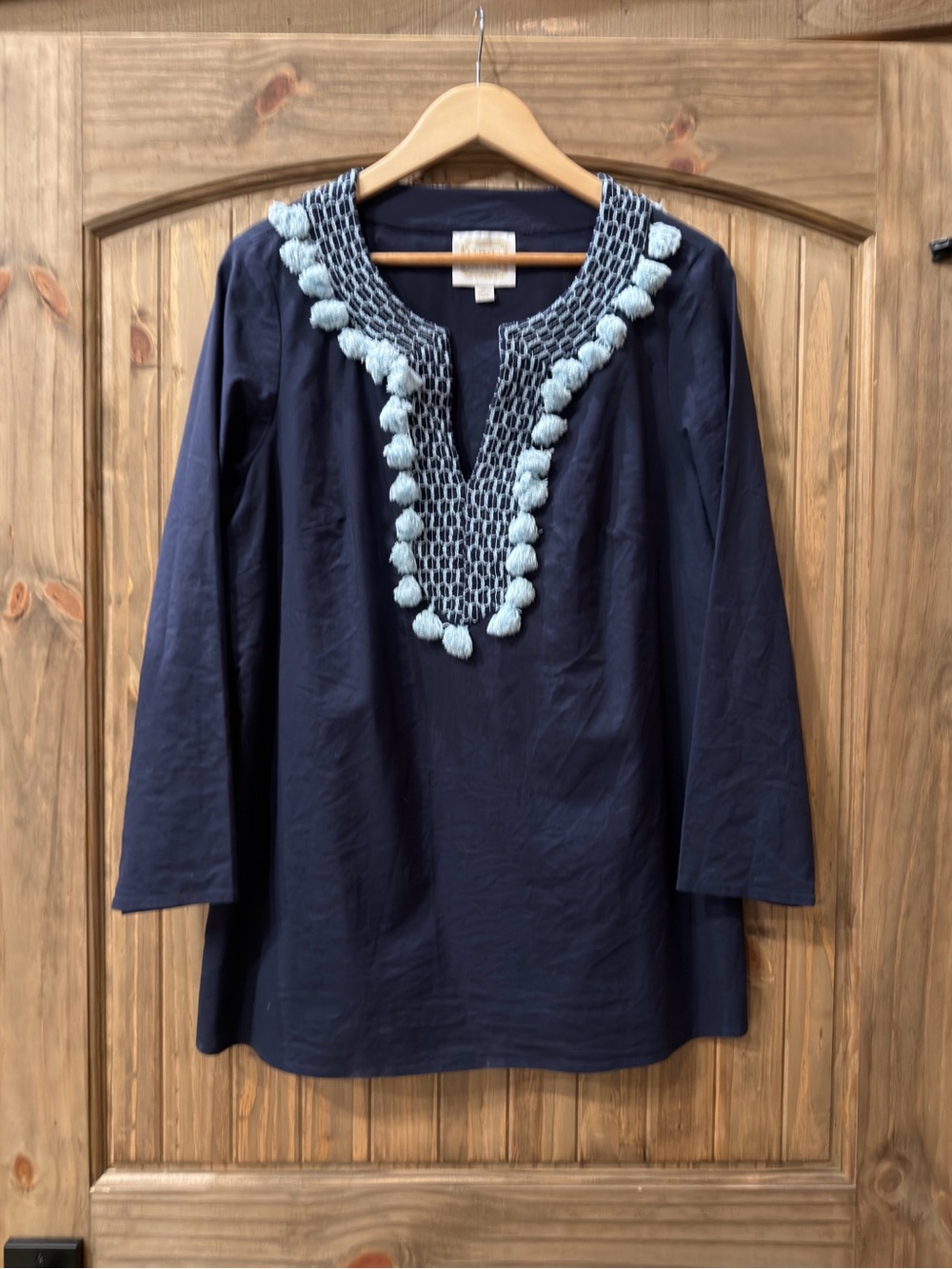 Sail to Sable Navy Embroidered Pom Tunic Top size XL